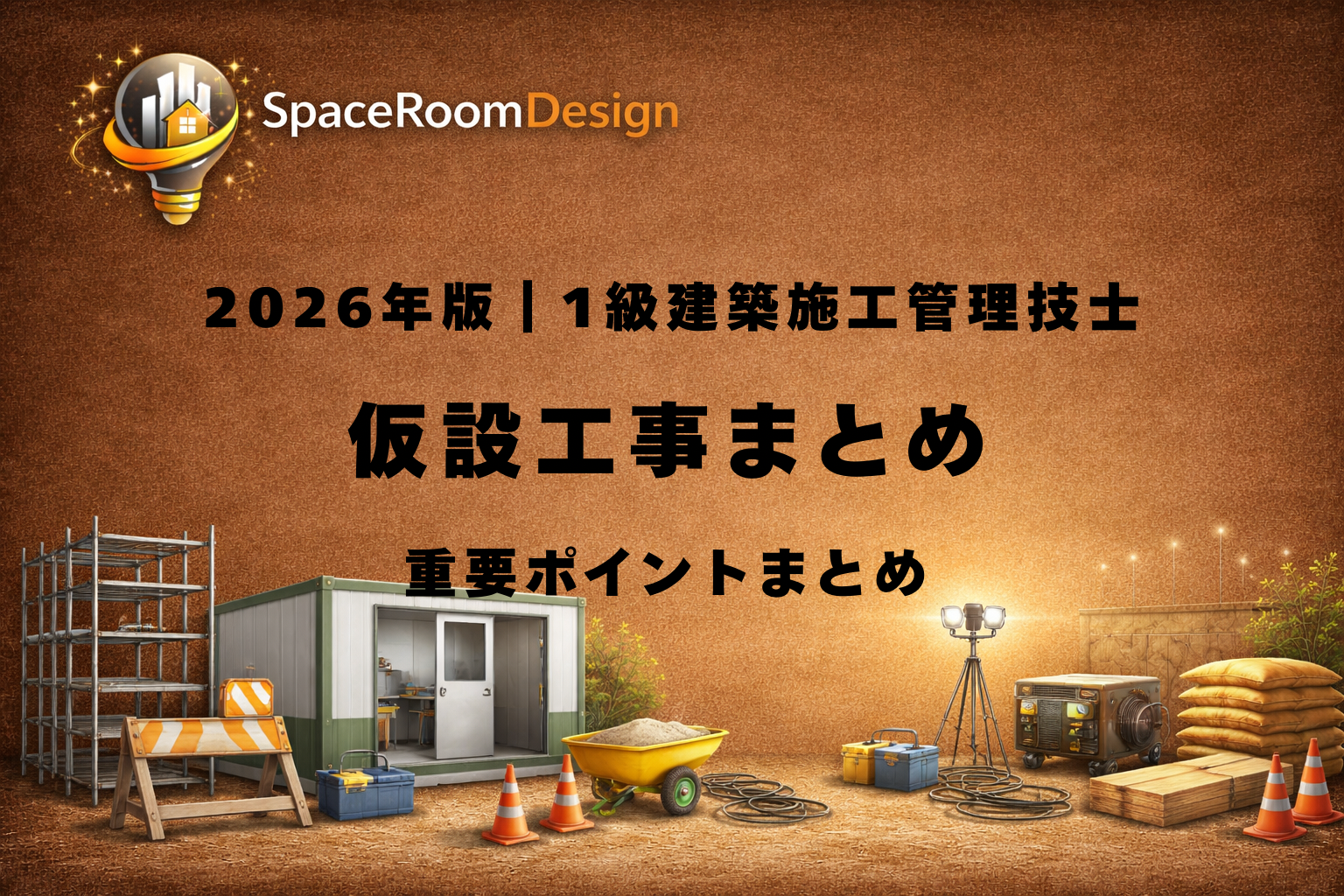 一級建築施工管理技士の仮設工事まとめ記事｜足場・壁つなぎ・特殊足場・揚重設備・仮設電気を分野別に整理した画像