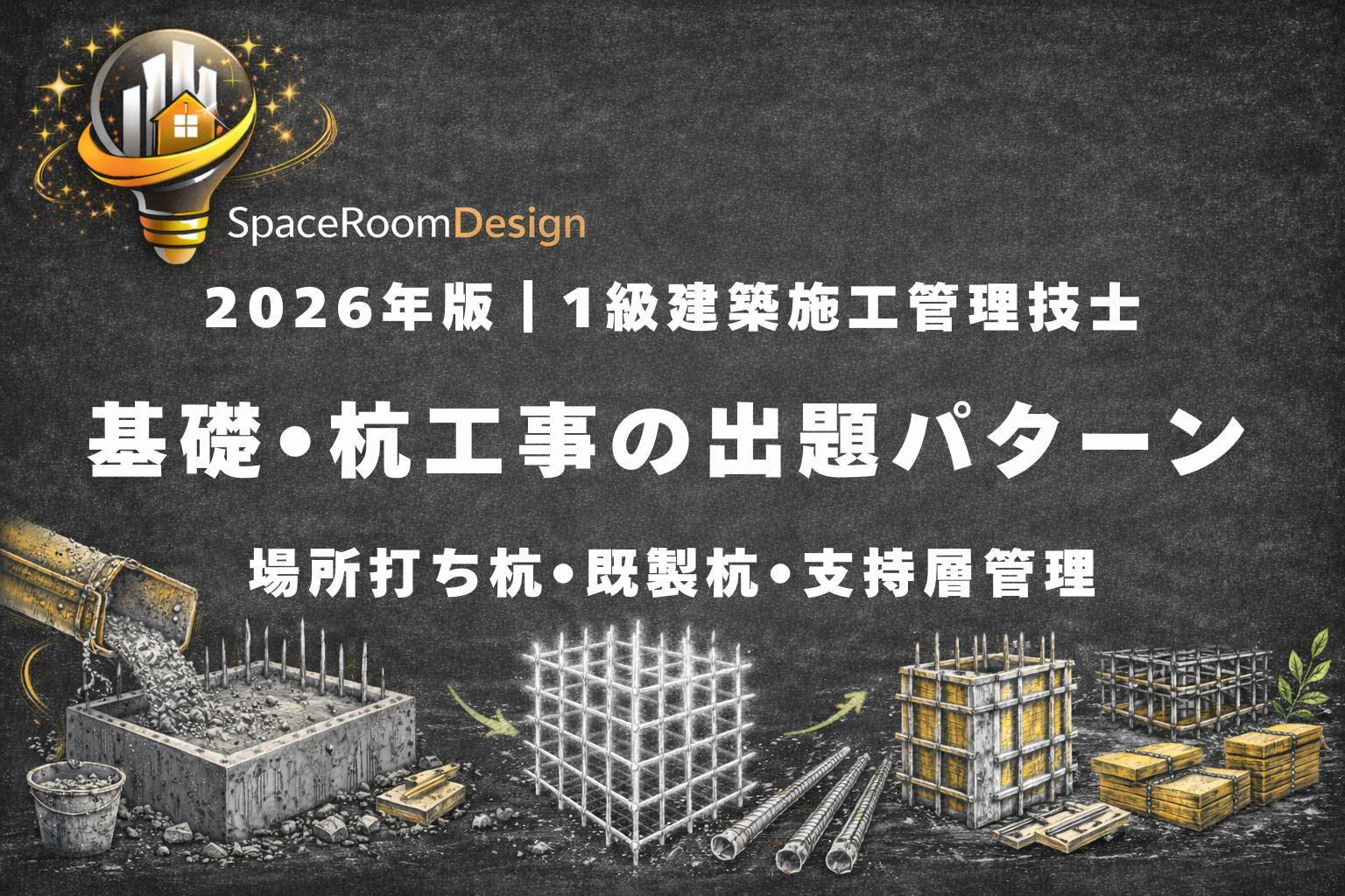 一級建築施工管理技士 基礎・杭工事（場所打ち杭・既製杭・支持層管理）の重要ポイントを解説したアイキャッチ画像