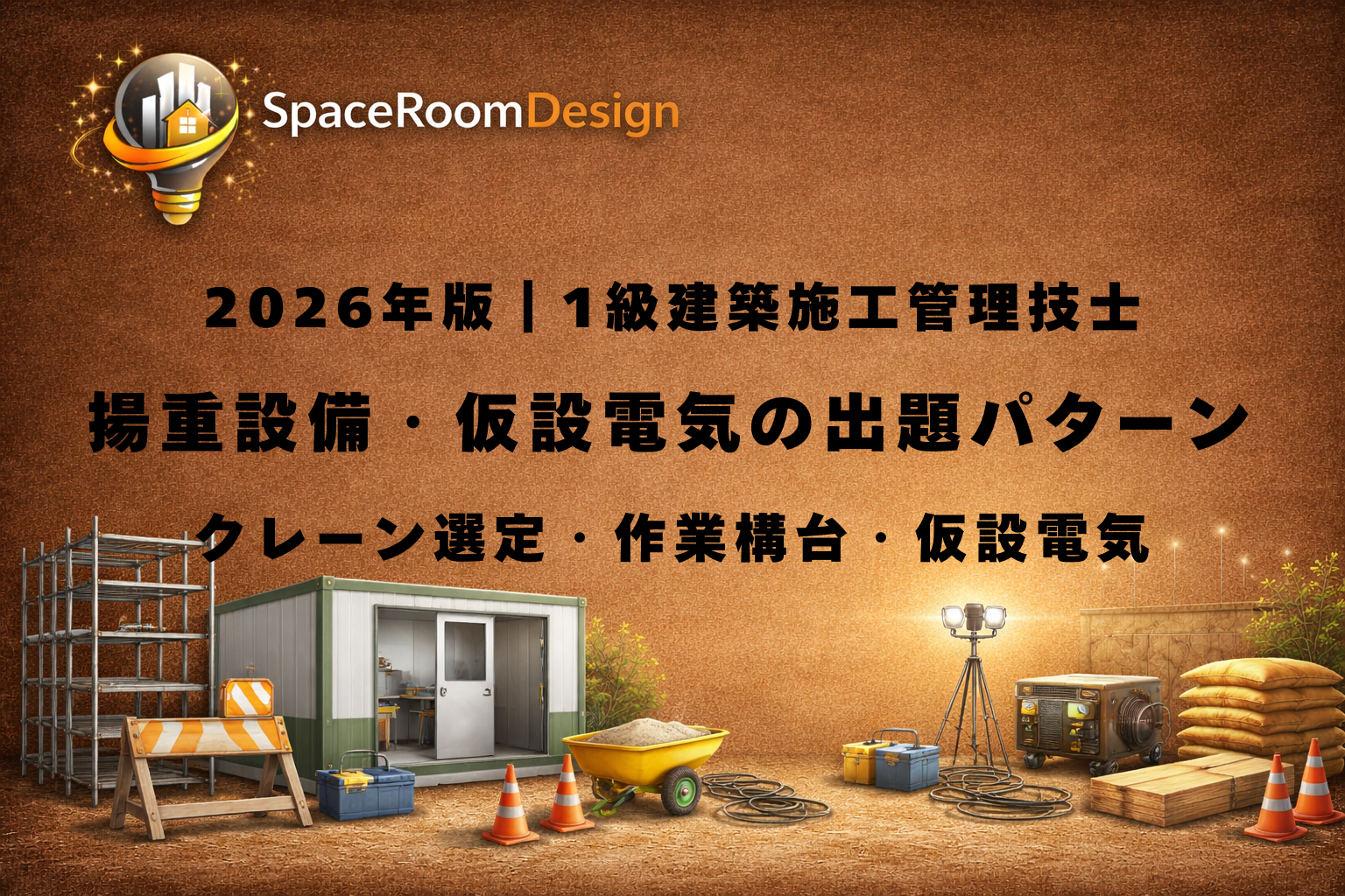 一級建築施工管理技士 揚重設備・仮設電気工事の重要ポイント（クレーン・作業構台・接地抵抗・漏電遮断条件）