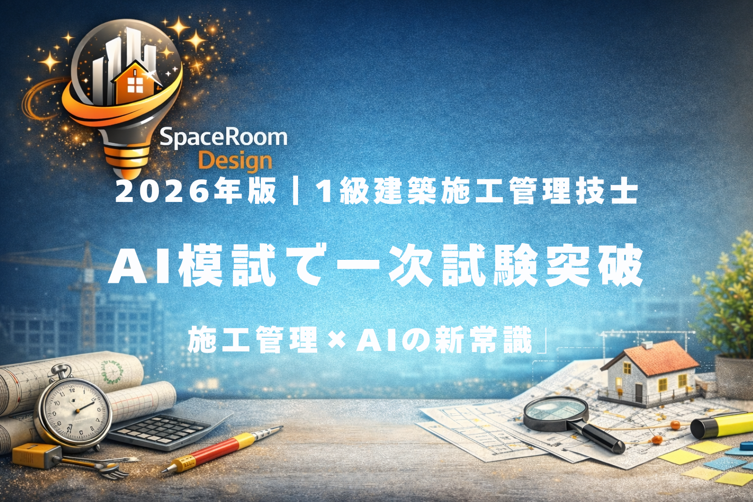 一級建築施工管理技士の一次検定対策として、AIを活用した模擬試験生成プロンプトと勉強法を紹介するアイキャッチ画像